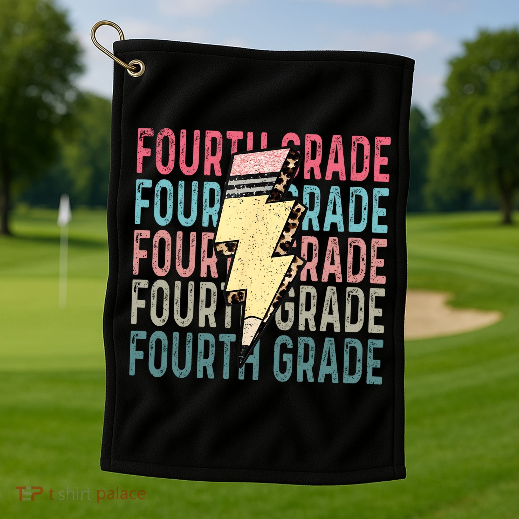 Fourth Grade Lightning Bolt Pencil Retro Teacher Golf Towel