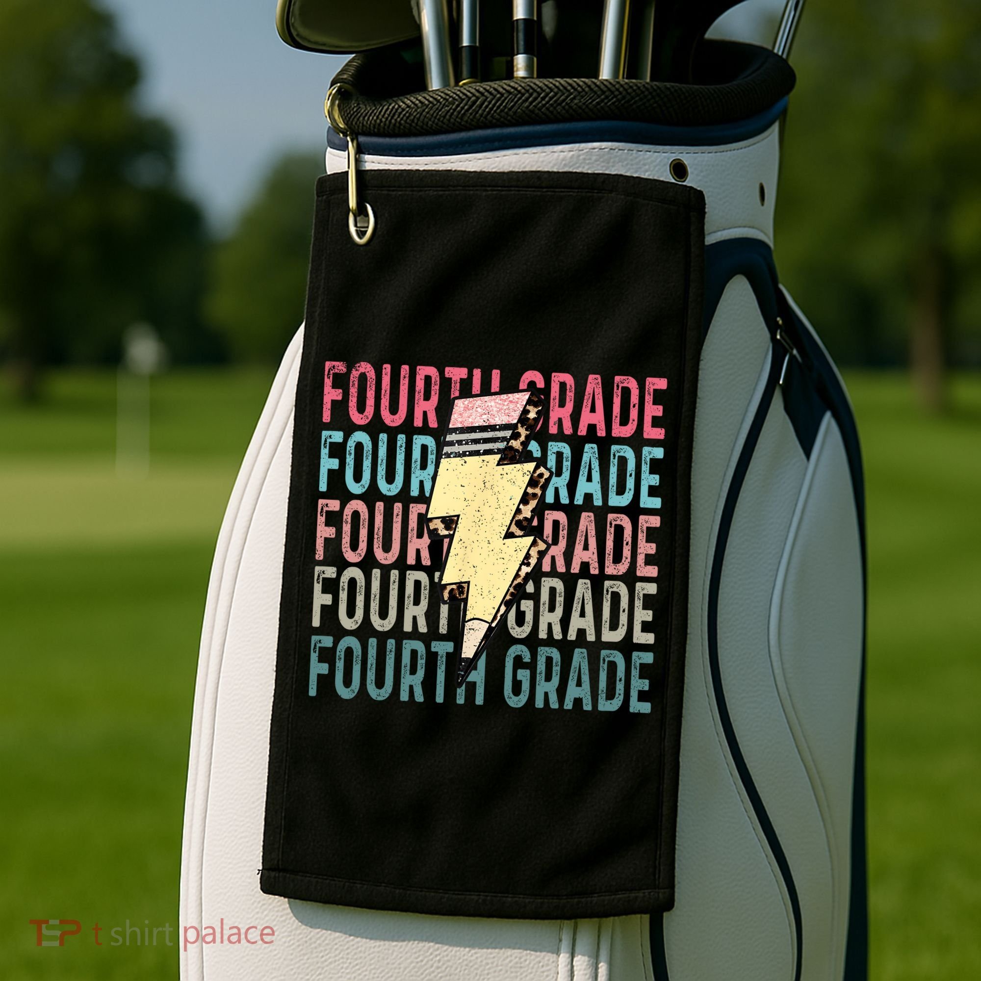 Fourth Grade Lightning Bolt Pencil Retro Teacher Golf Towel