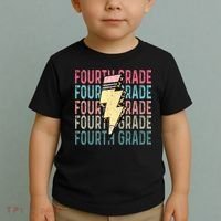 Fourth Grade Lightning Bolt Pencil Retro Teacher Toddler T-Shirt thumb 2
