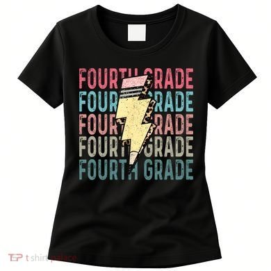 Fourth Grade Lightning Bolt Pencil Retro Teacher Women's T-Shirt