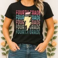 Fourth Grade Lightning Bolt Pencil Retro Teacher Women's T-Shirt thumb 2