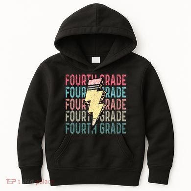 Fourth Grade Lightning Bolt Pencil Retro Teacher Kids Hoodie