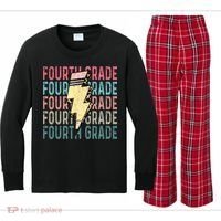 Fourth Grade Lightning Bolt Pencil Retro Teacher Kids Long Sleeve Plaid Pajama Set thumb 0