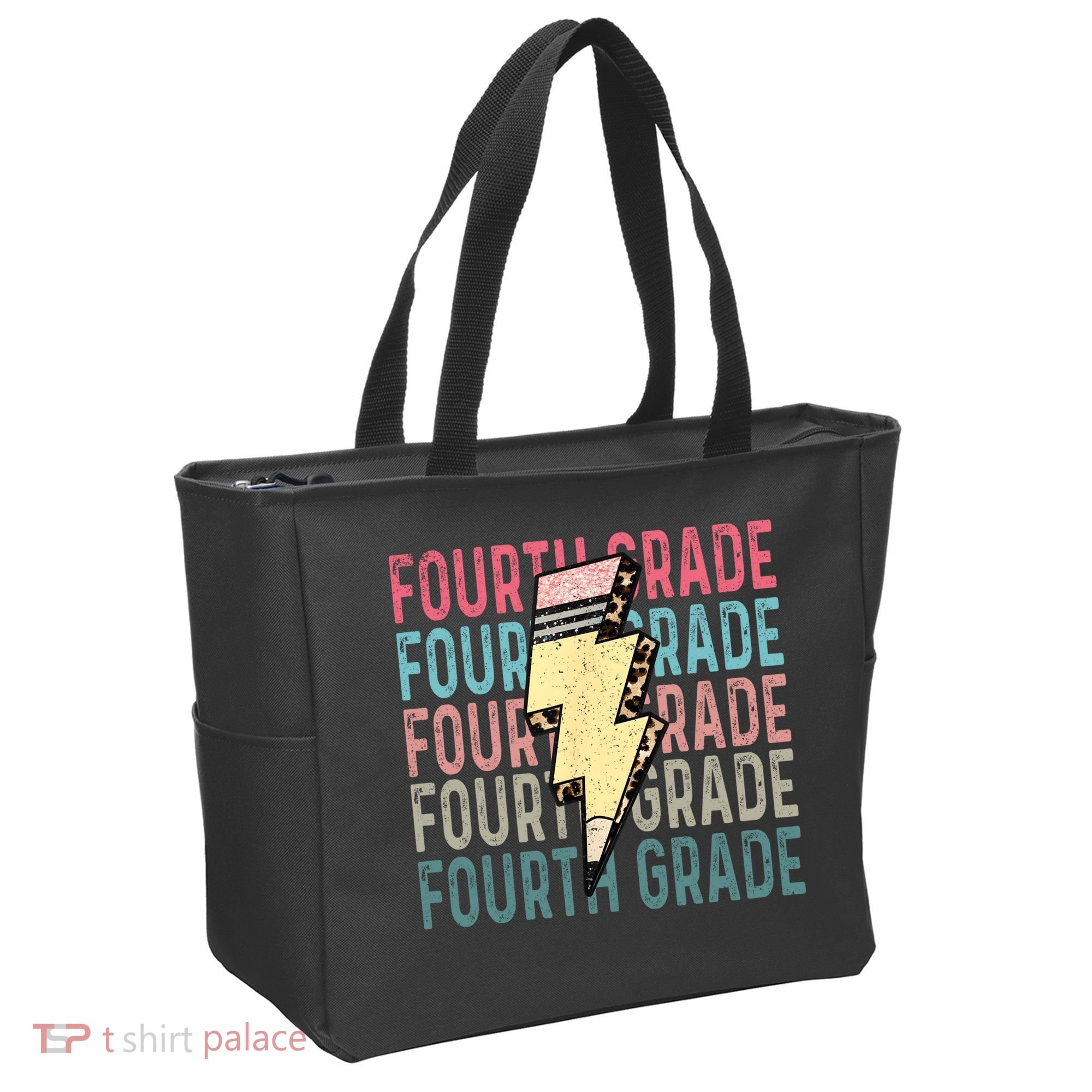 Fourth Grade Lightning Bolt Pencil Retro Teacher Tote Bag