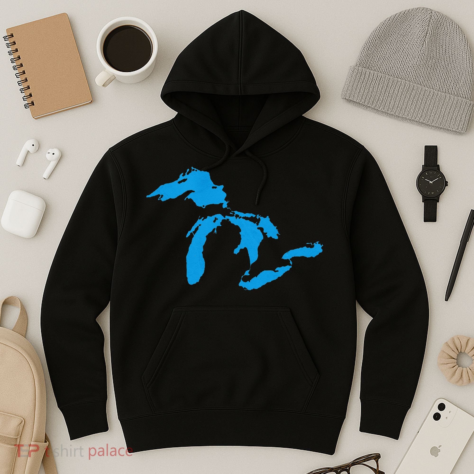 Five Great Lakes American Midwest Native Fresh Water Hoodie