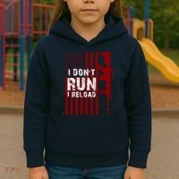 Funny Gun Lovers I Don't Run I Reload Gun Owners US Flag Kids Hoodie thumb 3