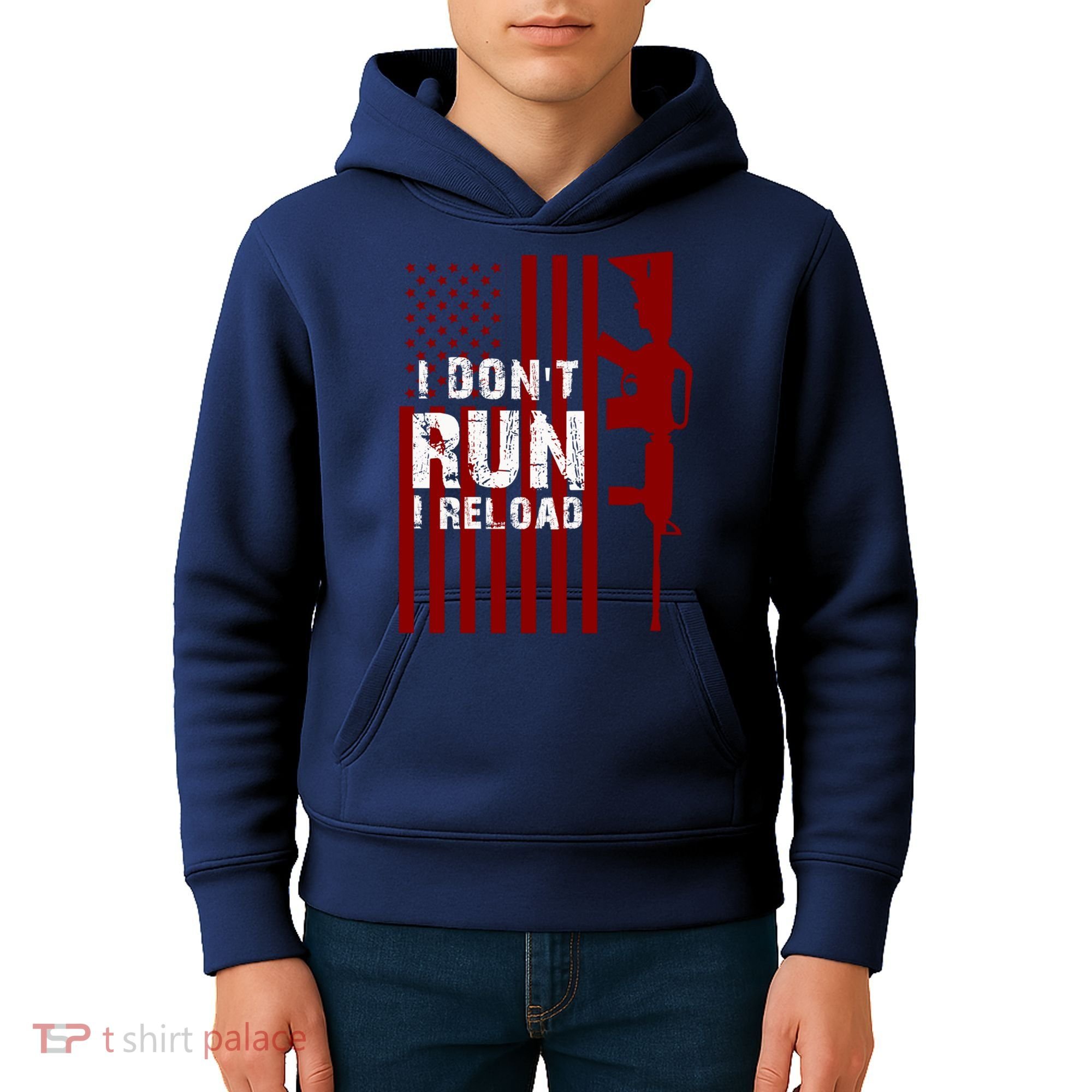 Funny Gun Lovers I Don't Run I Reload Gun Owners US Flag Kids Hoodie