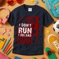 Funny Gun Lovers I Don't Run I Reload Gun Owners US Flag Kids T-Shirt thumb 3