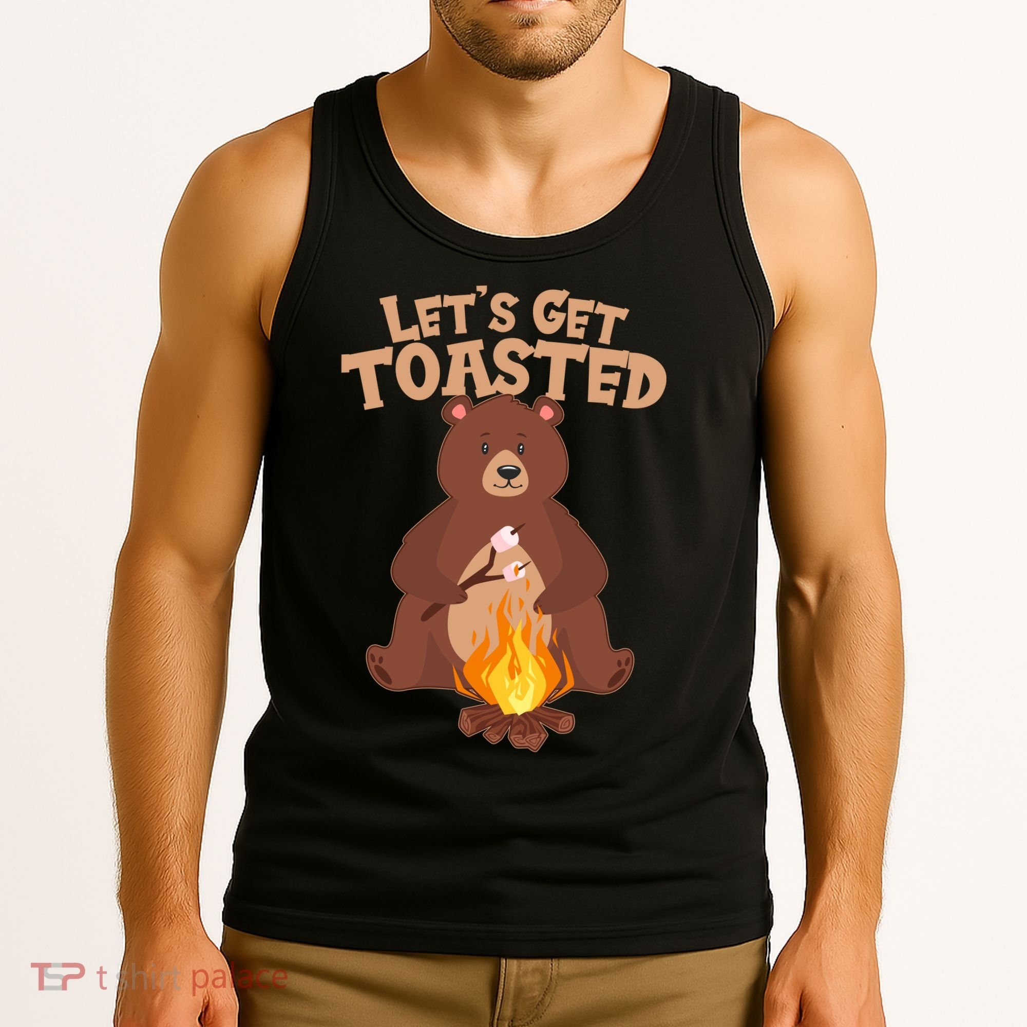 Funny Get Let's Toasted Camping Bear Tank Top