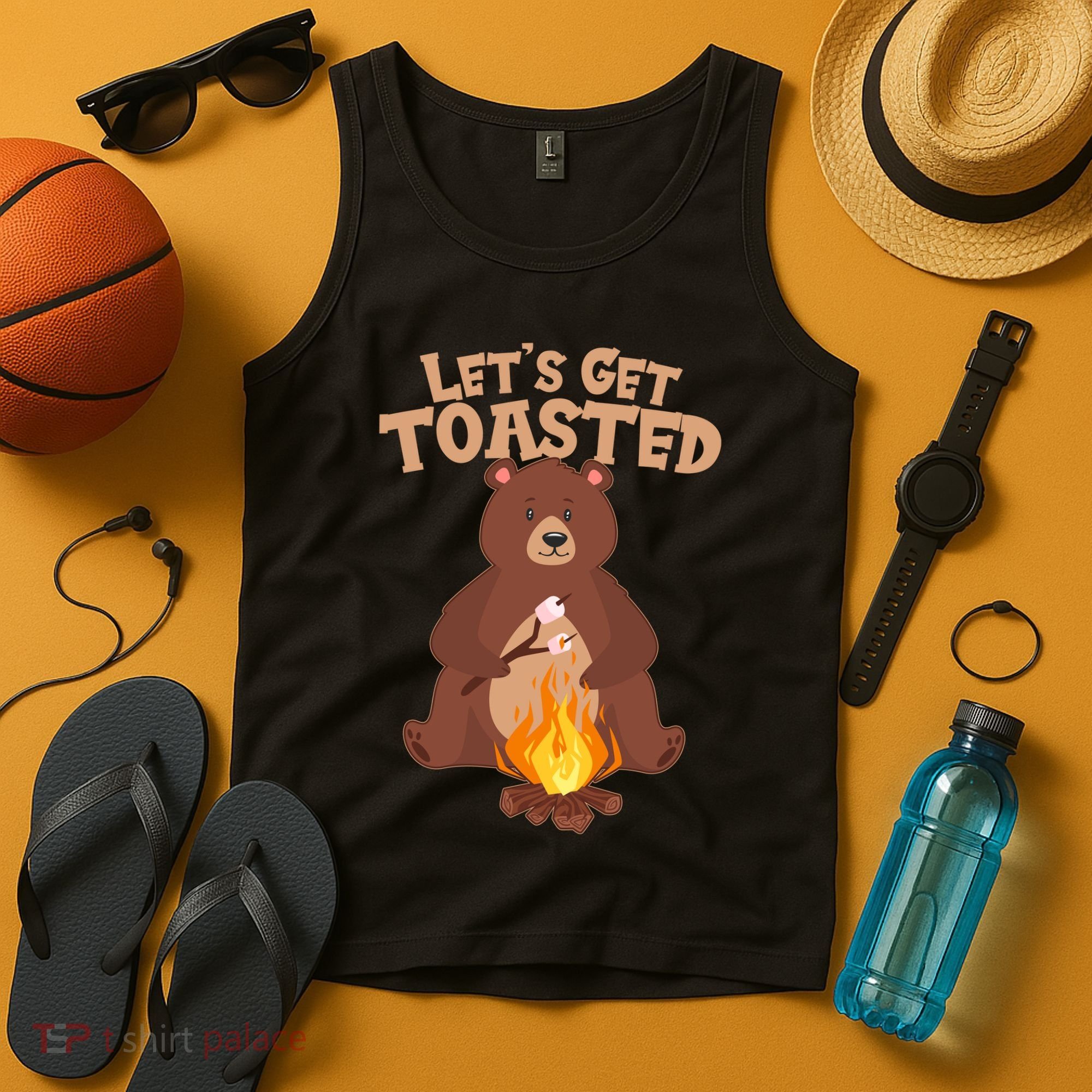 Funny Get Let's Toasted Camping Bear Tank Top