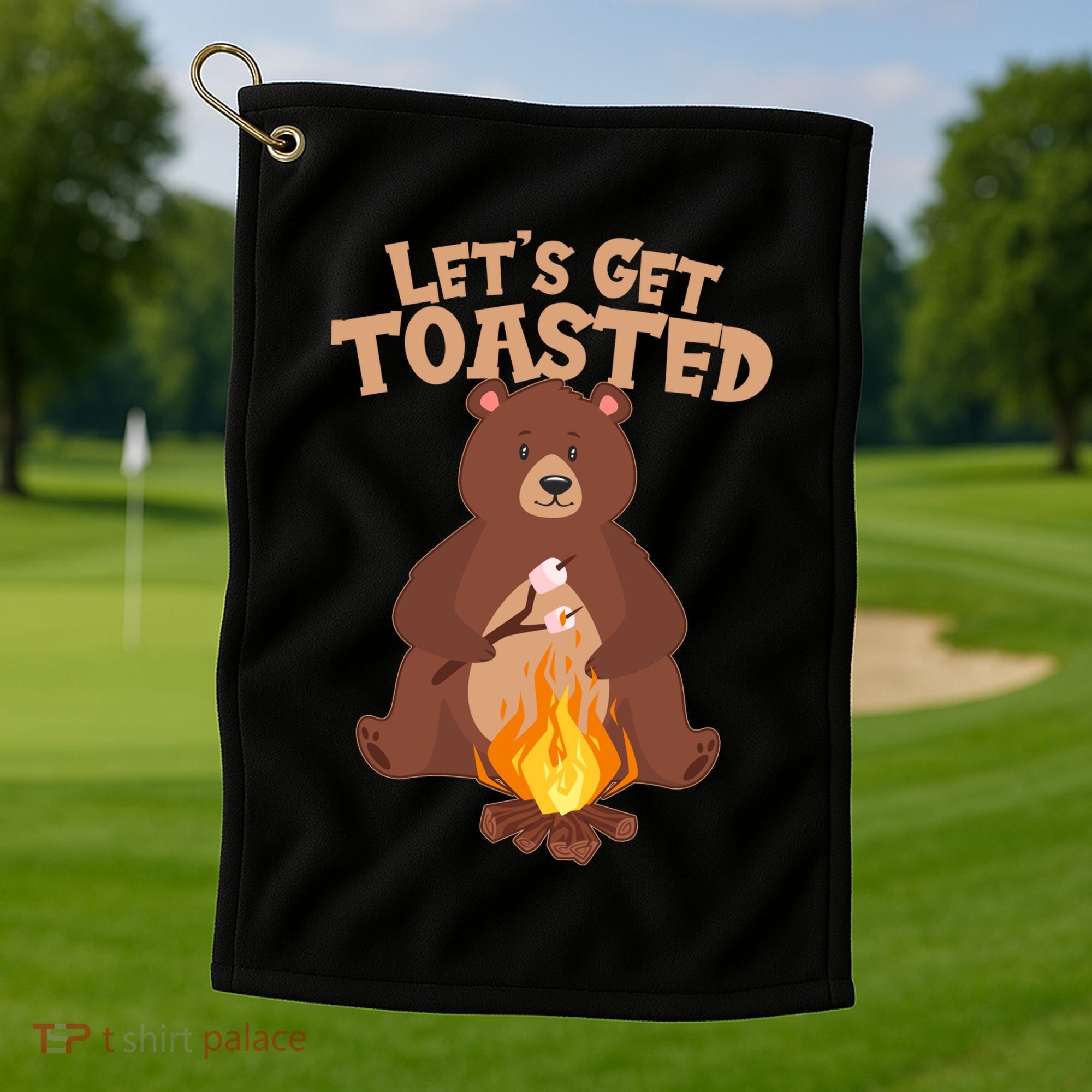 Funny Get Let's Toasted Camping Bear Golf Towel