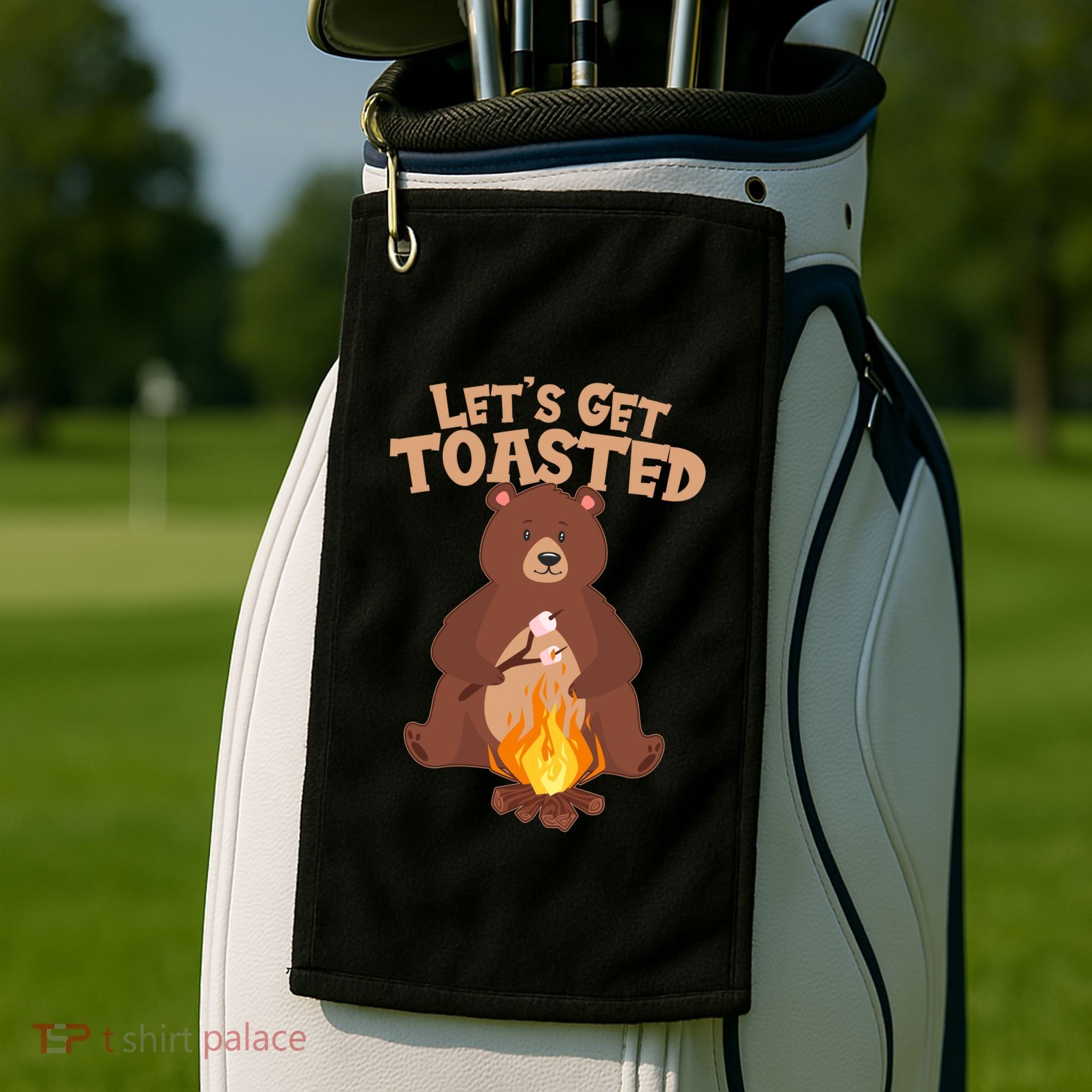 Funny Get Let's Toasted Camping Bear Golf Towel