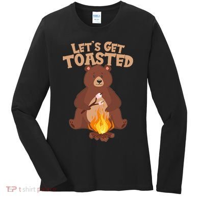 Funny Get Let's Toasted Camping Bear Women's Long Sleeve Shirt