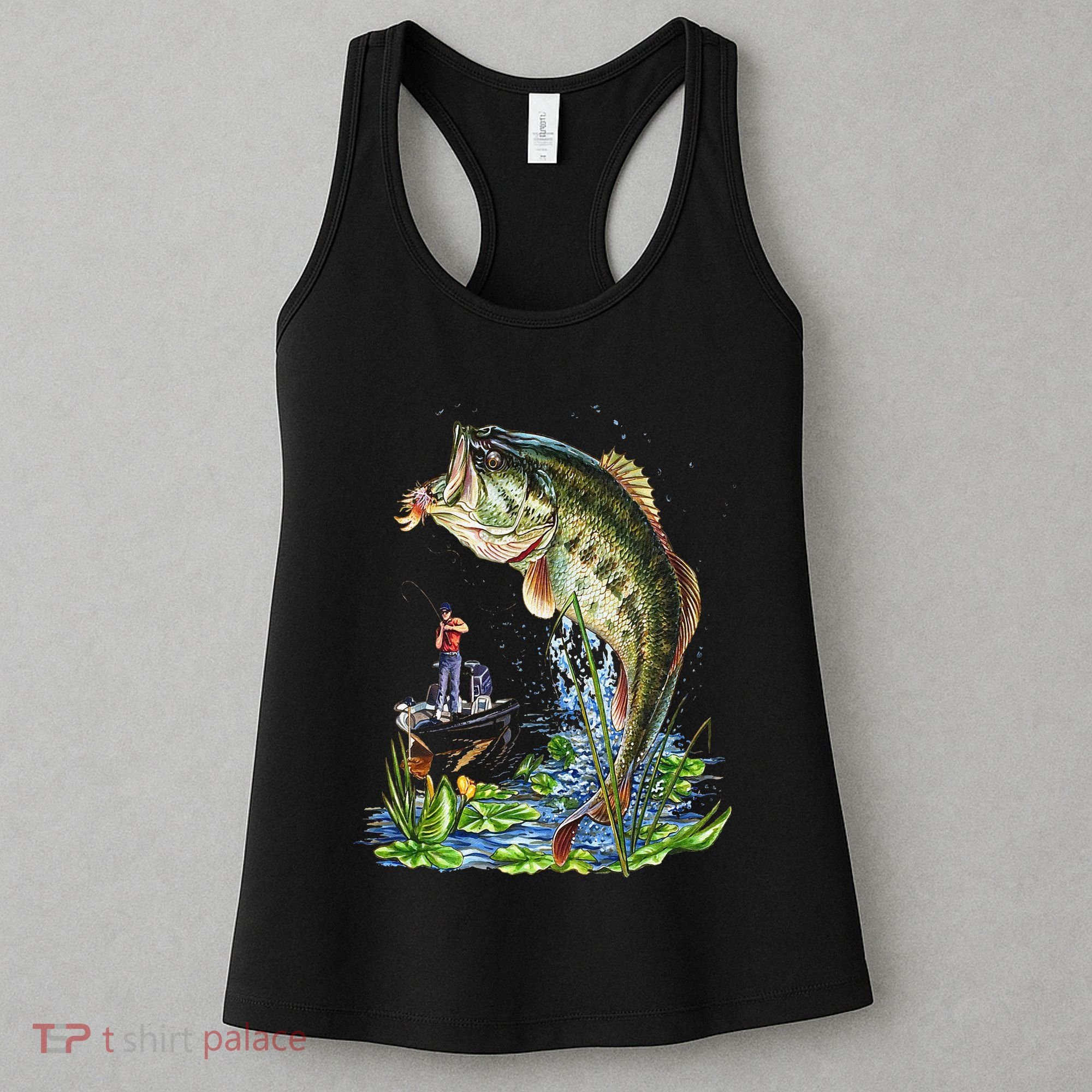 Fishing Graphic Large Mouth Bass Fish Women's Tank Top