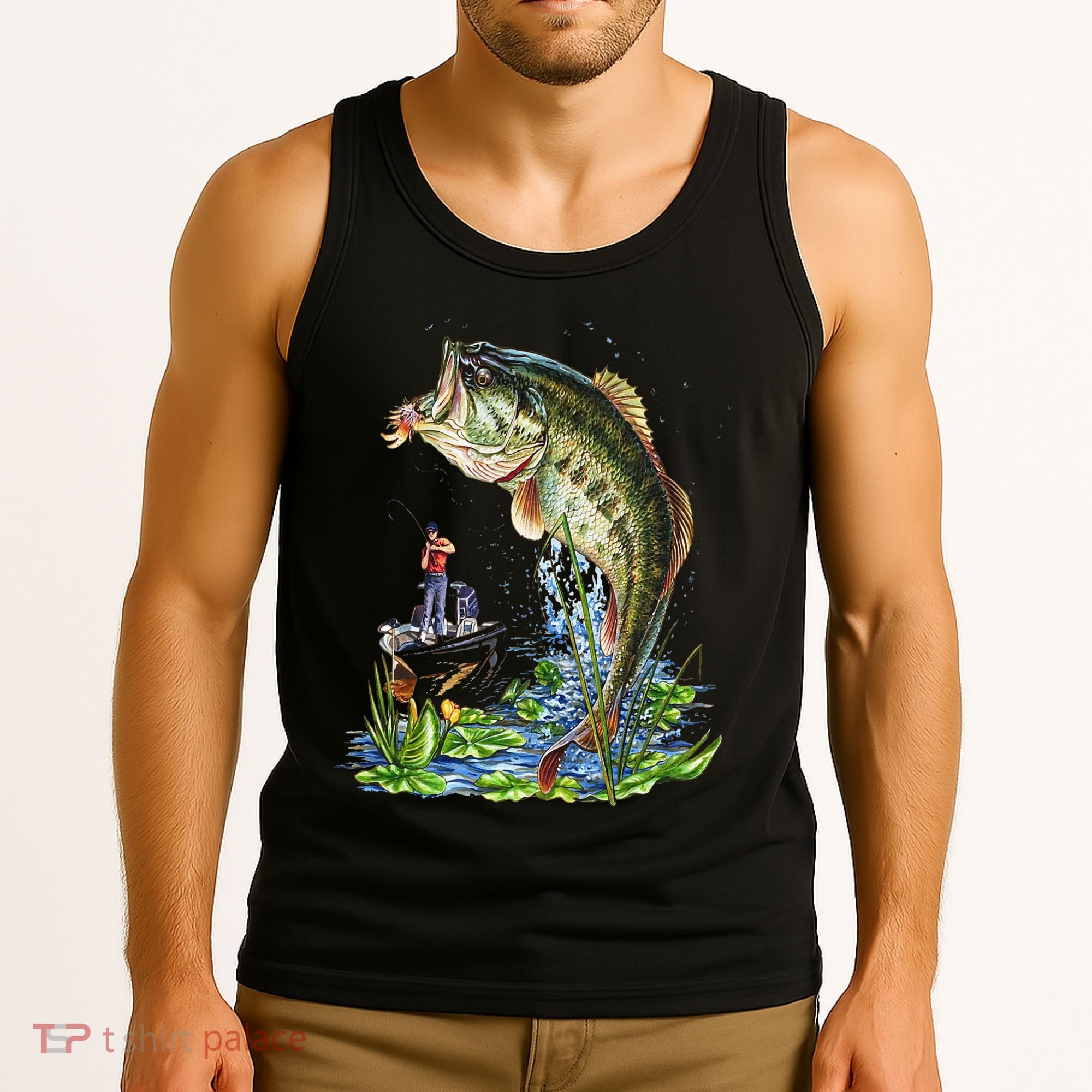 Fishing Graphic Large Mouth Bass Fish Tank Top