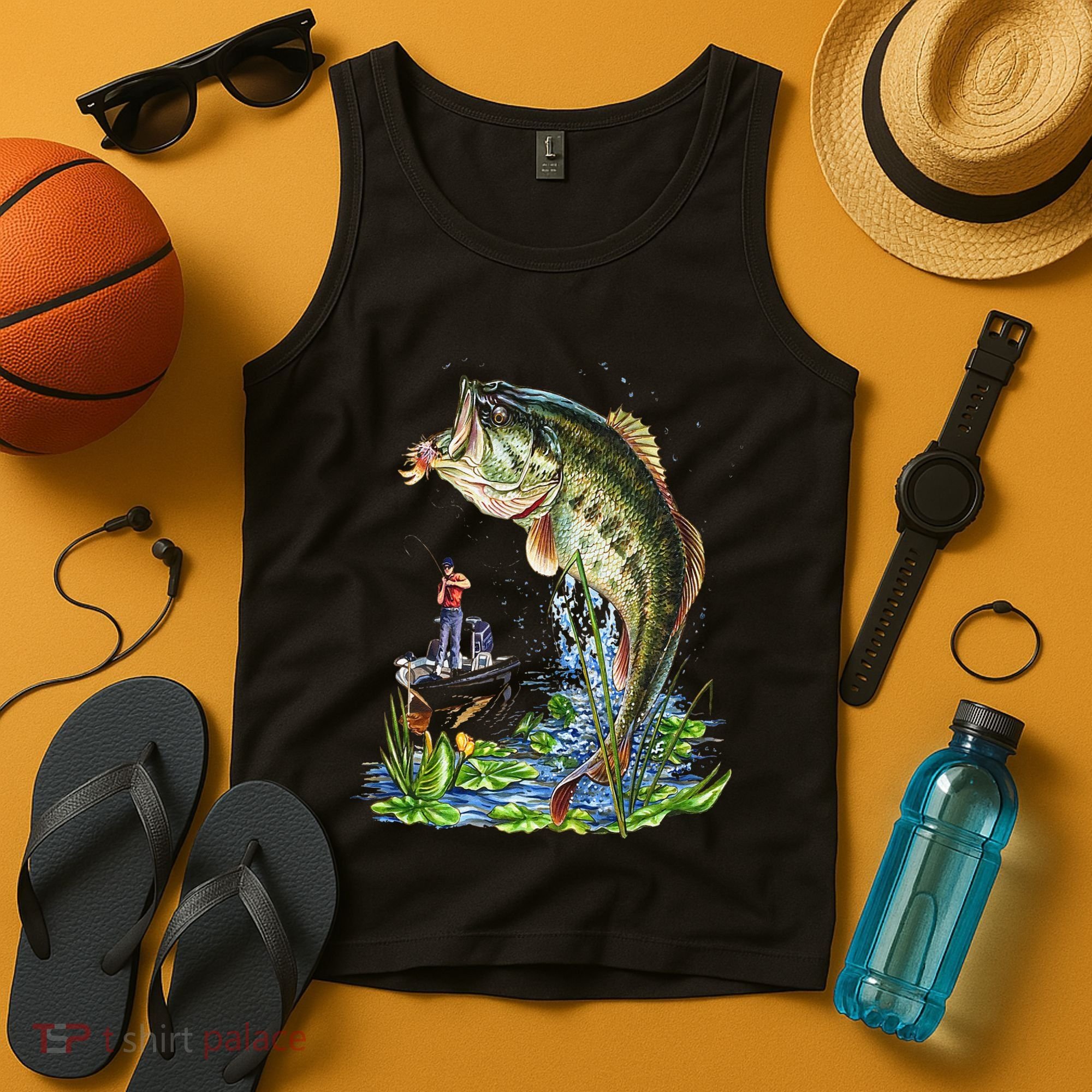 Fishing Graphic Large Mouth Bass Fish Tank Top