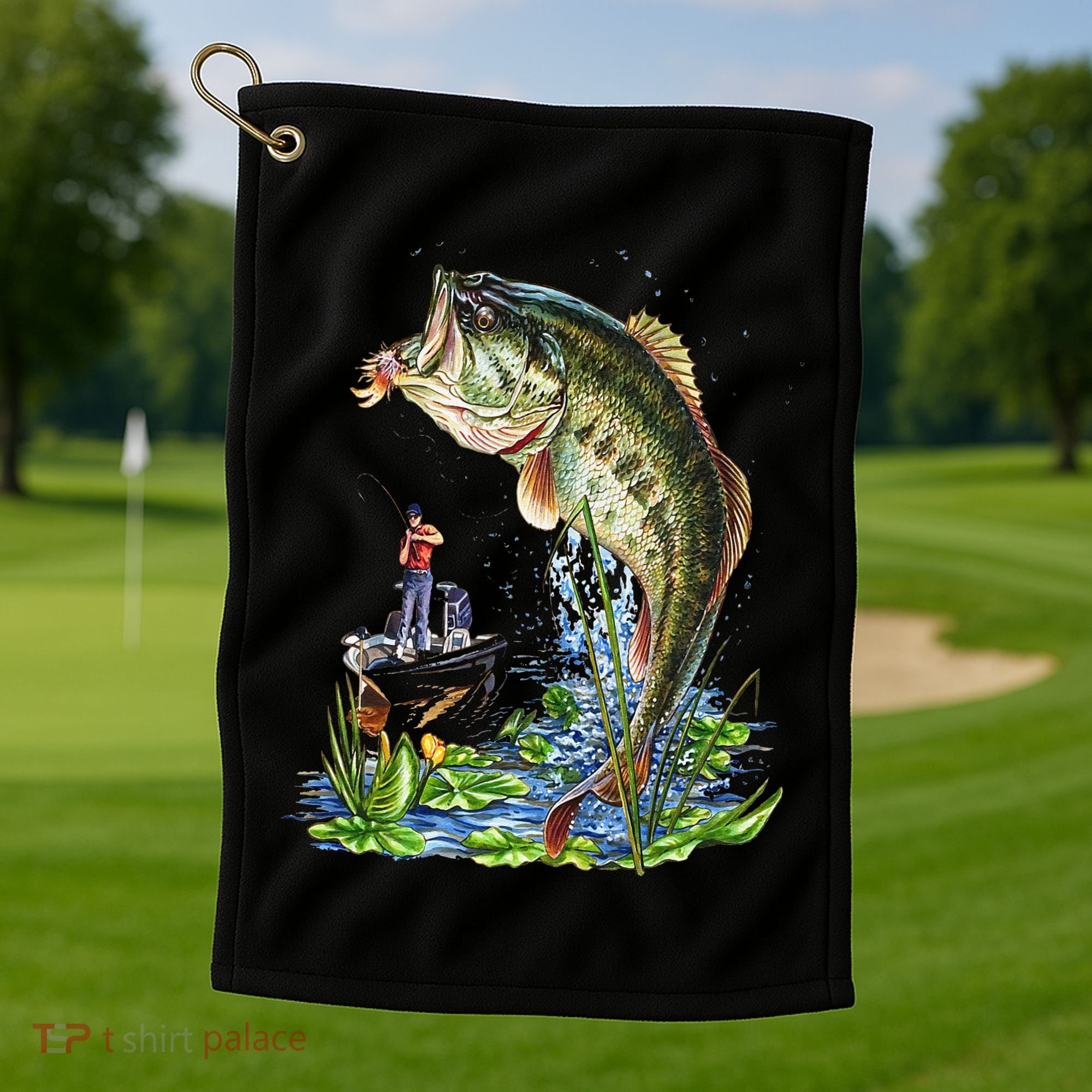 Fishing Graphic Large Mouth Bass Fish Golf Towel