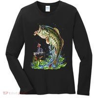 Fishing Graphic Large Mouth Bass Fish Women's Long Sleeve Shirt thumb 0