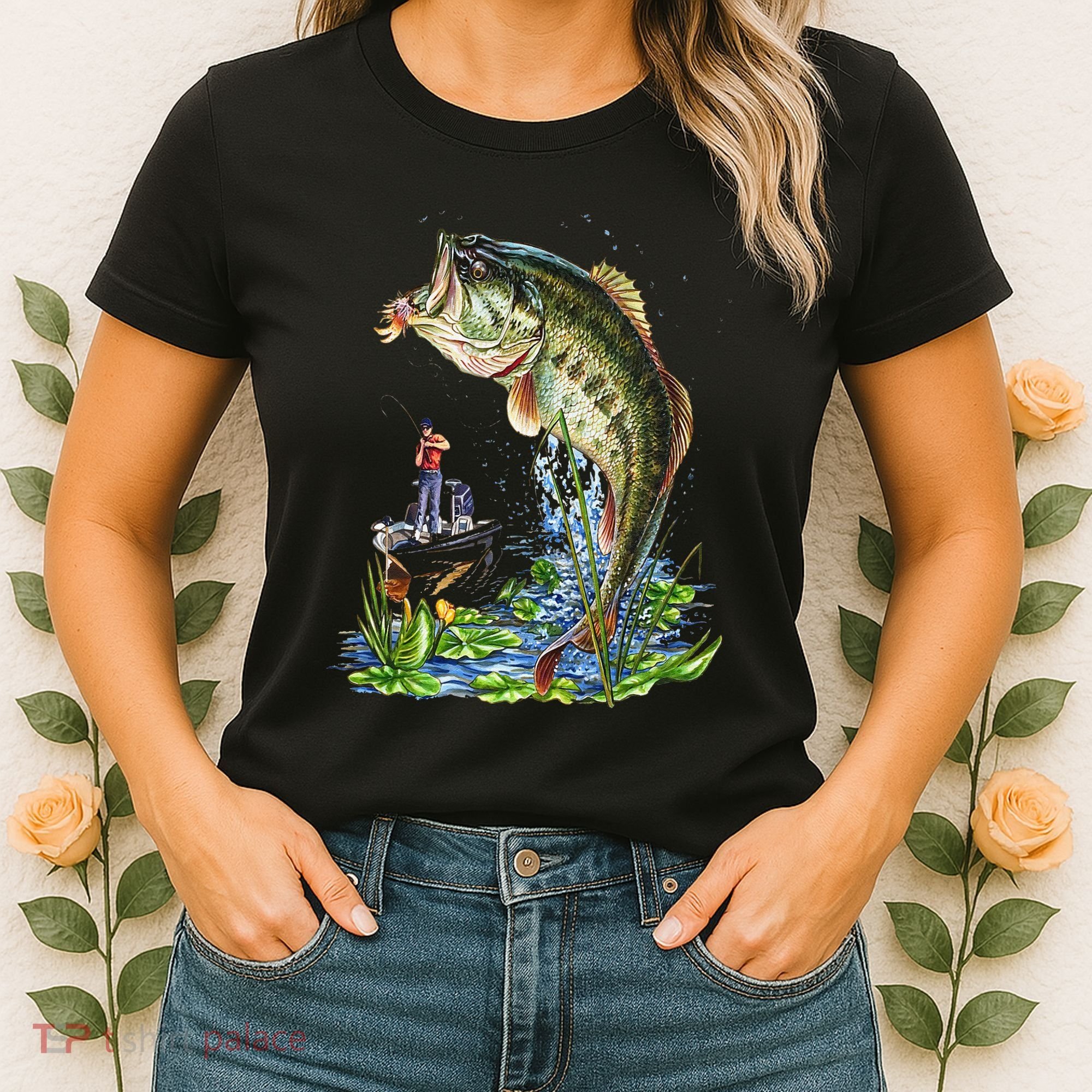 Fishing Graphic Large Mouth Bass Fish Women's T-Shirt