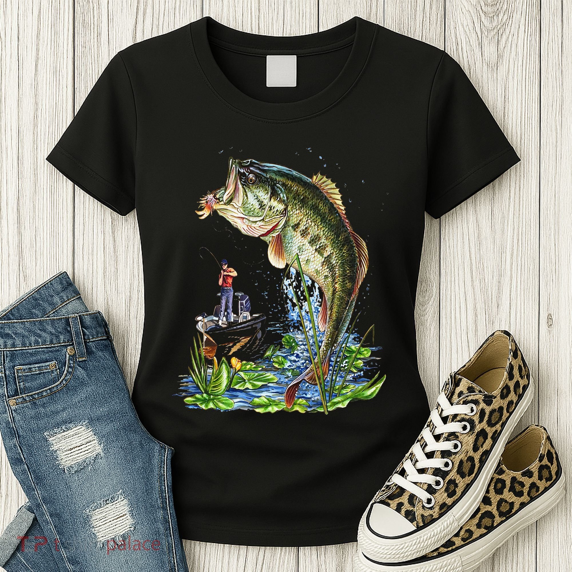Fishing Graphic Large Mouth Bass Fish Women's T-Shirt