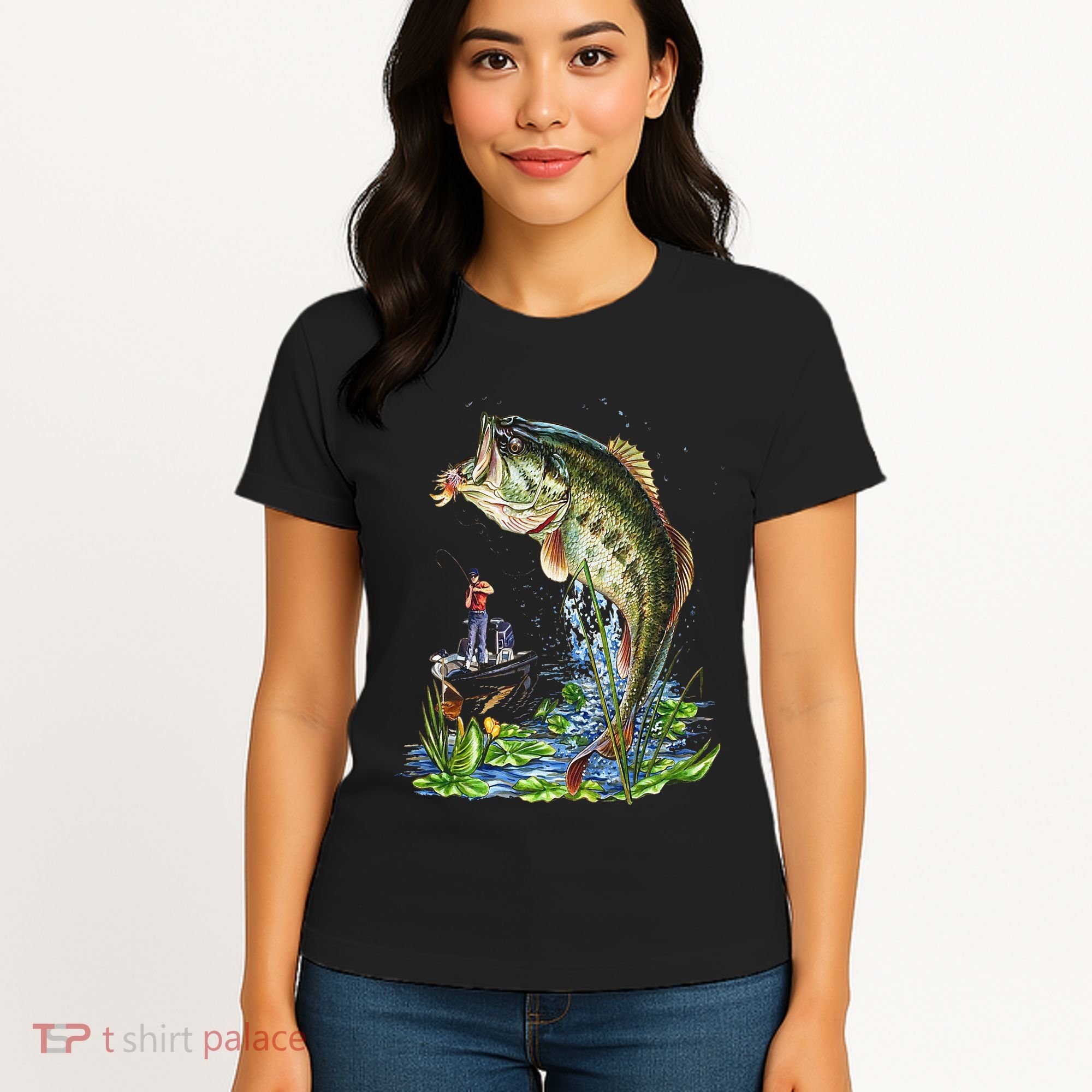 Fishing Graphic Large Mouth Bass Fish Women's T-Shirt