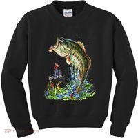 Fishing Graphic Large Mouth Bass Fish Kids Sweatshirt thumb 0