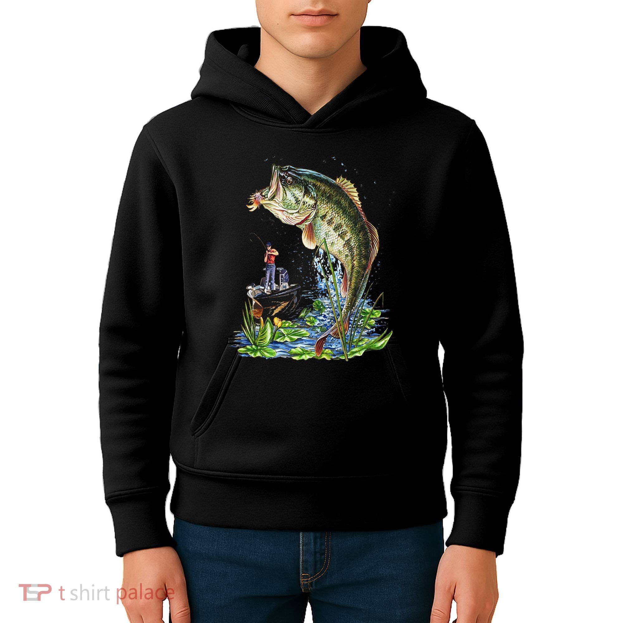 Fishing Graphic Large Mouth Bass Fish Kids Hoodie