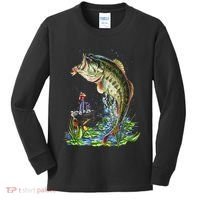 Fishing Graphic Large Mouth Bass Fish Kids Long Sleeve Shirt thumb 0