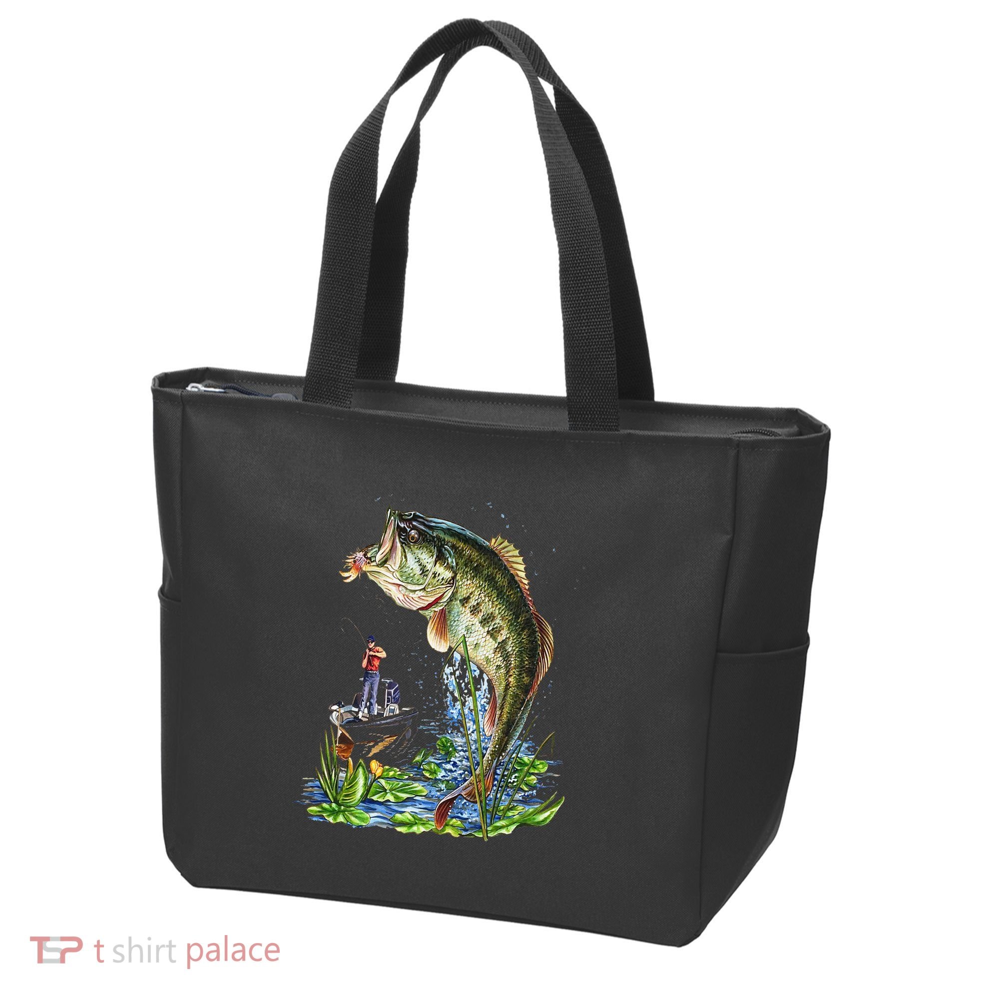 Fishing Graphic Large Mouth Bass Fish Tote Bag