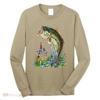 Fishing Graphic Large Mouth Bass Fish Long Sleeve Shirt thumb 0