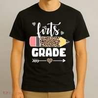 First Grade Leopard Pencil 1st Grader Students Teachers T-Shirt thumb 3
