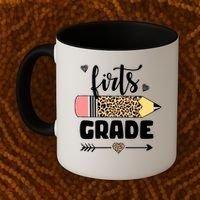 First Grade Leopard Pencil 1st Grader Students Teachers Coffee Mug thumb 2