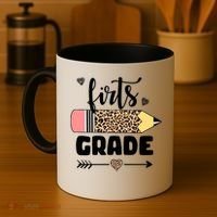 First Grade Leopard Pencil 1st Grader Students Teachers Coffee Mug thumb 4