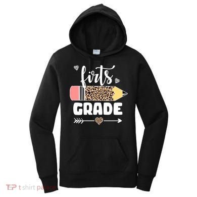 First Grade Leopard Pencil 1st Grader Students Teachers Women's Hoodie