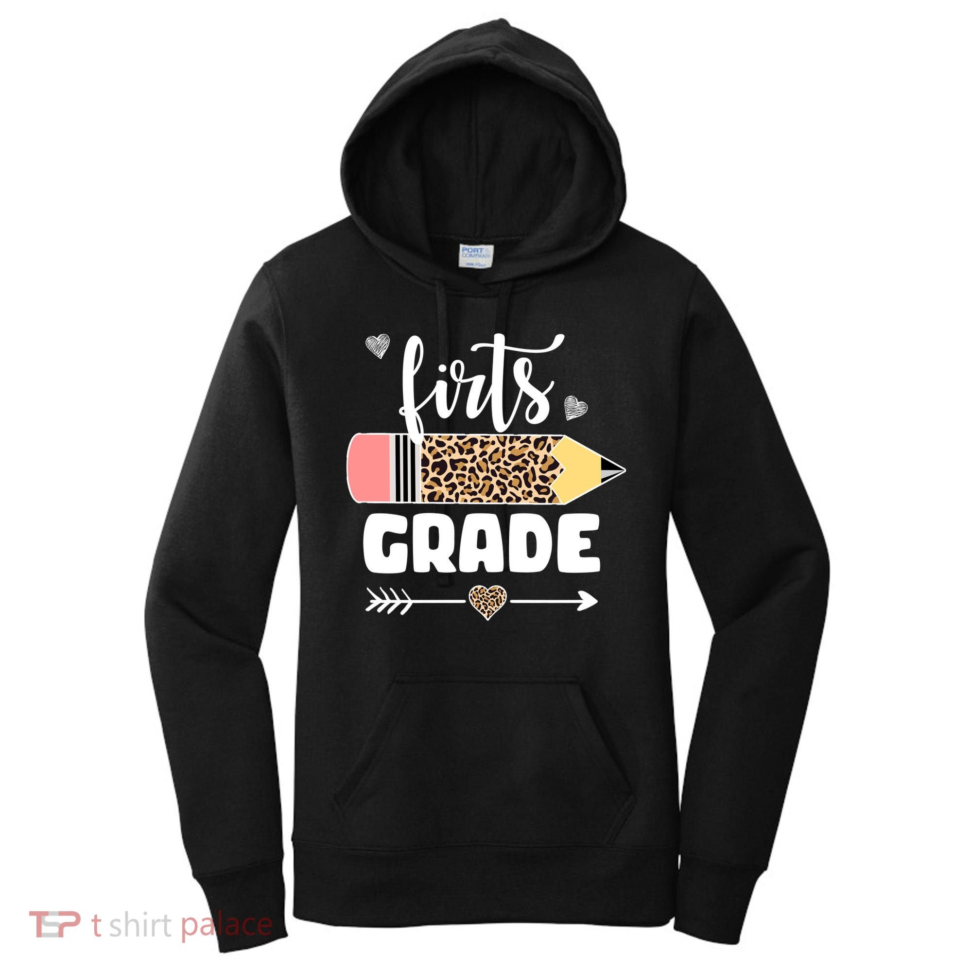 First Grade Leopard Pencil 1st Grader Students Teachers Women's Hoodie