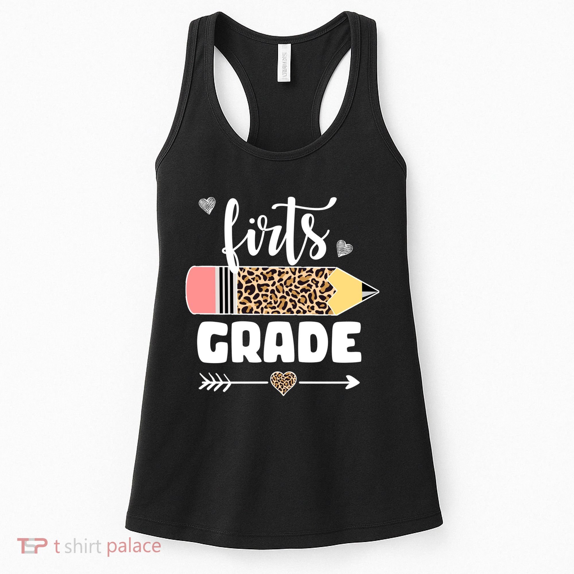 First Grade Leopard Pencil 1st Grader Students Teachers Women's Tank Top