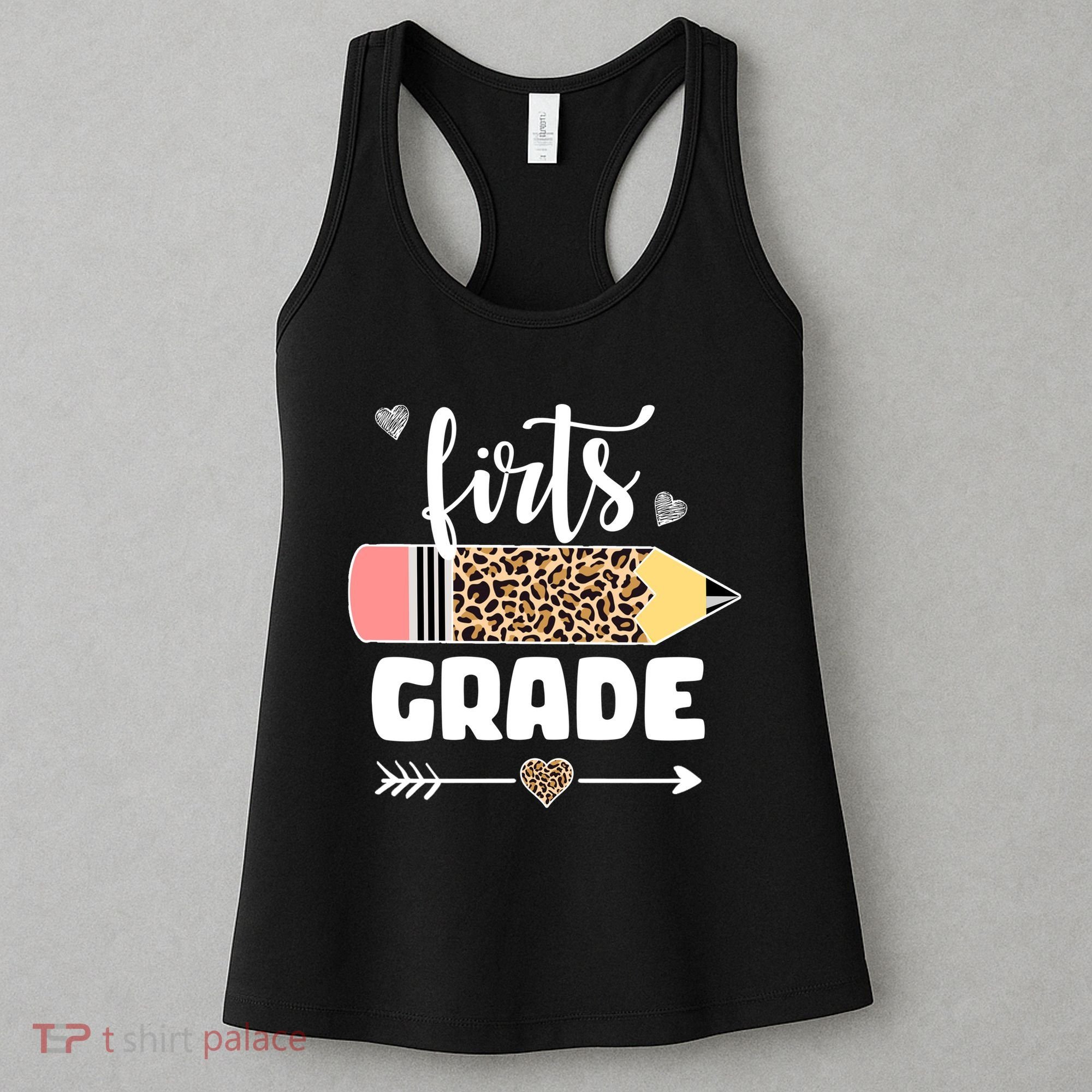 First Grade Leopard Pencil 1st Grader Students Teachers Women's Tank Top