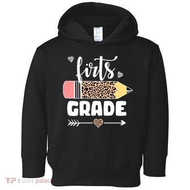 First Grade Leopard Pencil 1st Grader Students Teachers Toddler Hoodie