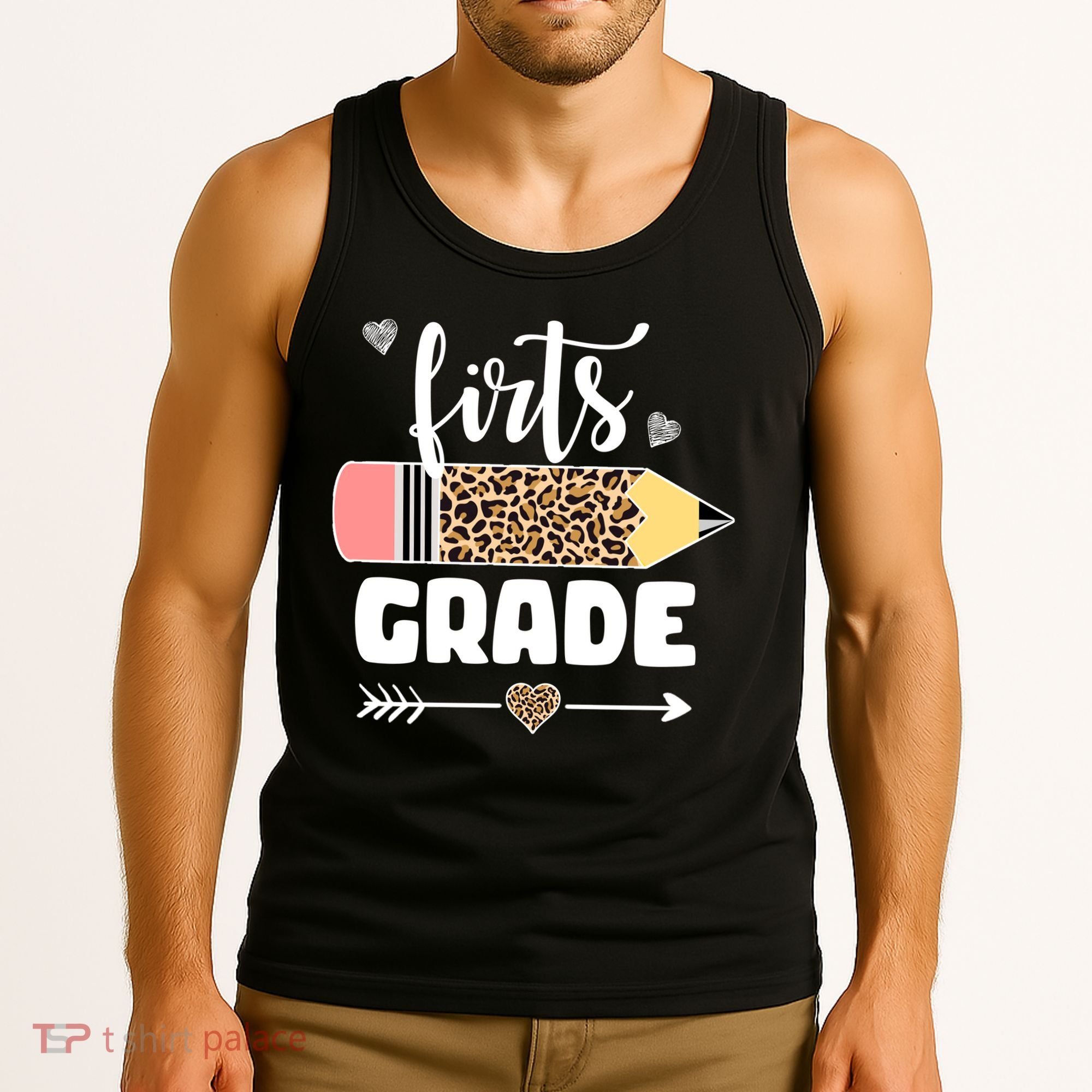 First Grade Leopard Pencil 1st Grader Students Teachers Tank Top