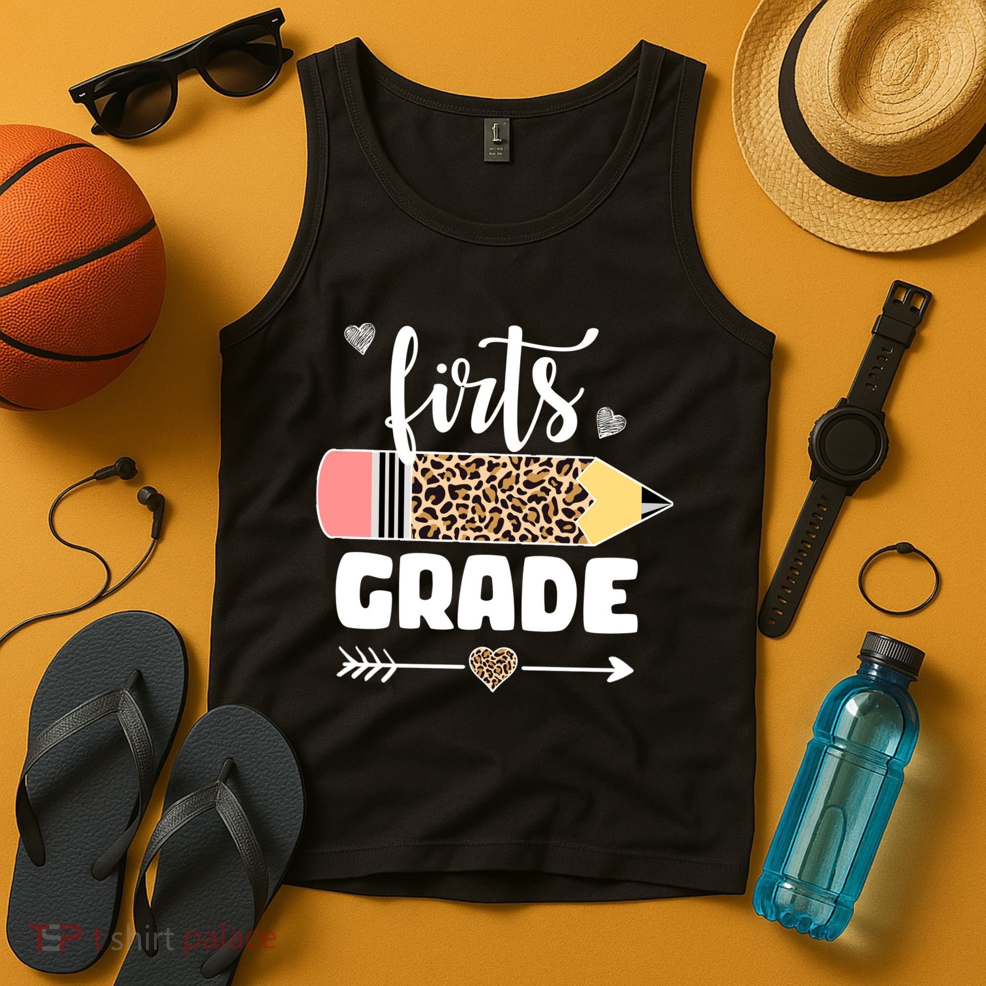 First Grade Leopard Pencil 1st Grader Students Teachers Tank Top