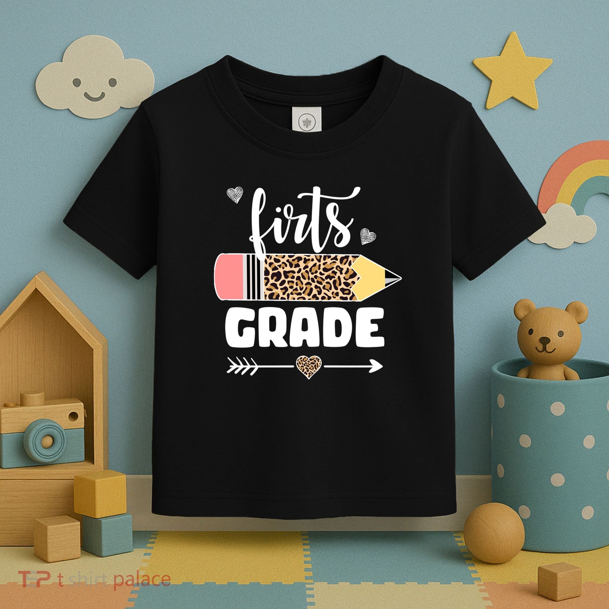 First Grade Leopard Pencil 1st Grader Students Teachers Toddler T-Shirt