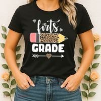 First Grade Leopard Pencil 1st Grader Students Teachers Women's T-Shirt thumb 2