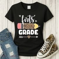 First Grade Leopard Pencil 1st Grader Students Teachers Women's T-Shirt thumb 3