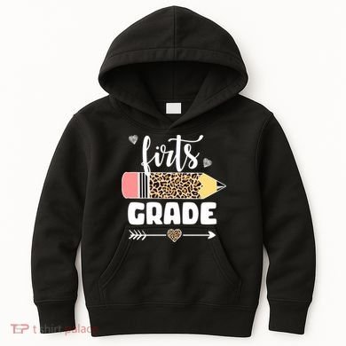 First Grade Leopard Pencil 1st Grader Students Teachers Kids Hoodie
