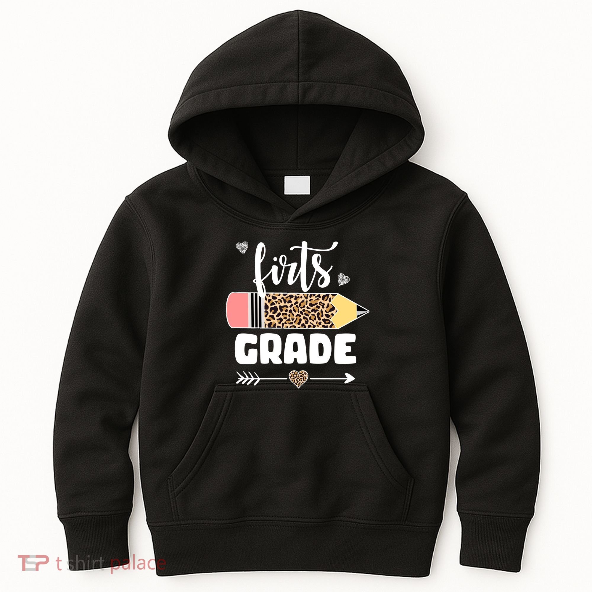 First Grade Leopard Pencil 1st Grader Students Teachers Kids Hoodie
