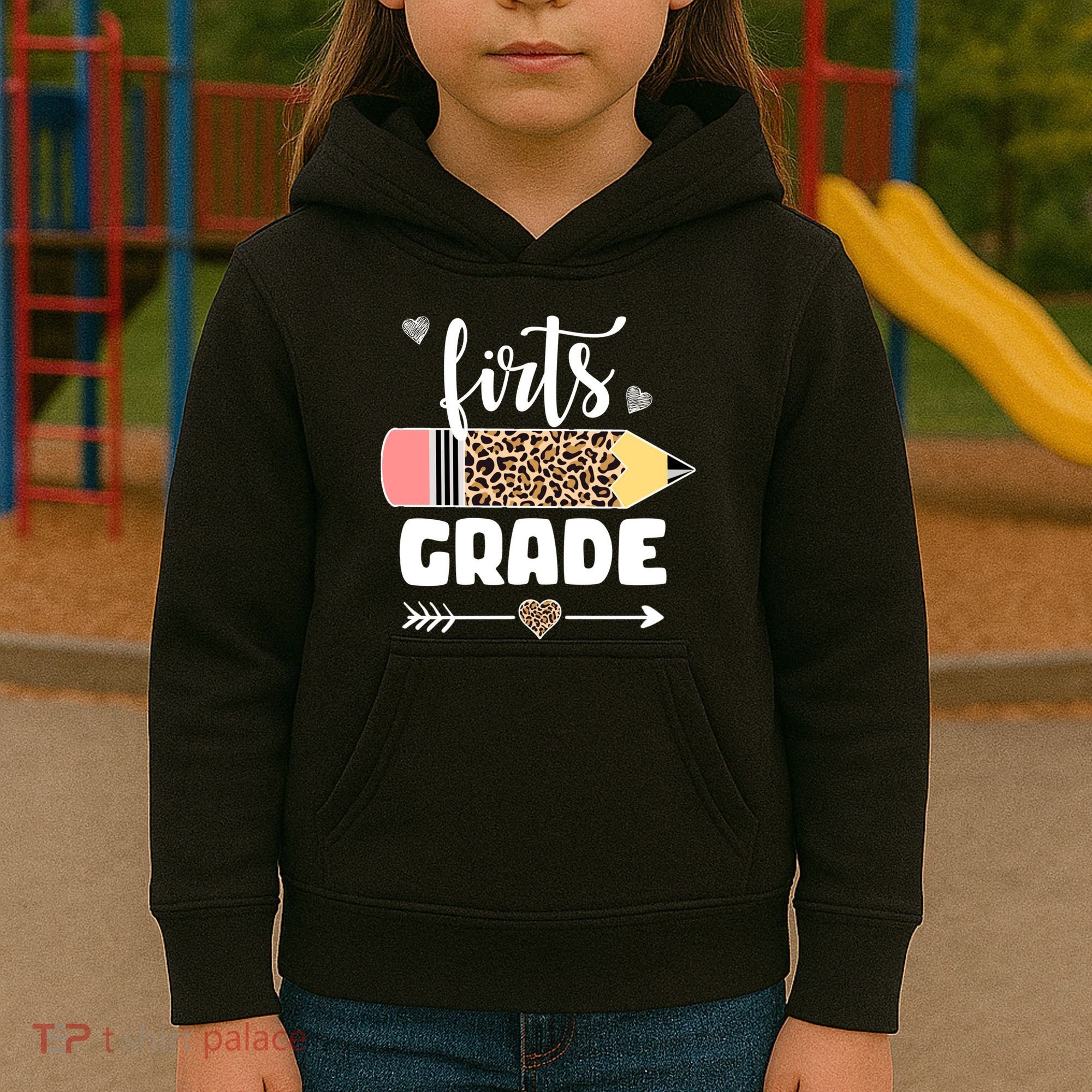 First Grade Leopard Pencil 1st Grader Students Teachers Kids Hoodie