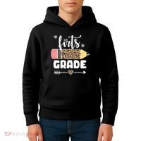 First Grade Leopard Pencil 1st Grader Students Teachers Kids Hoodie thumb 4