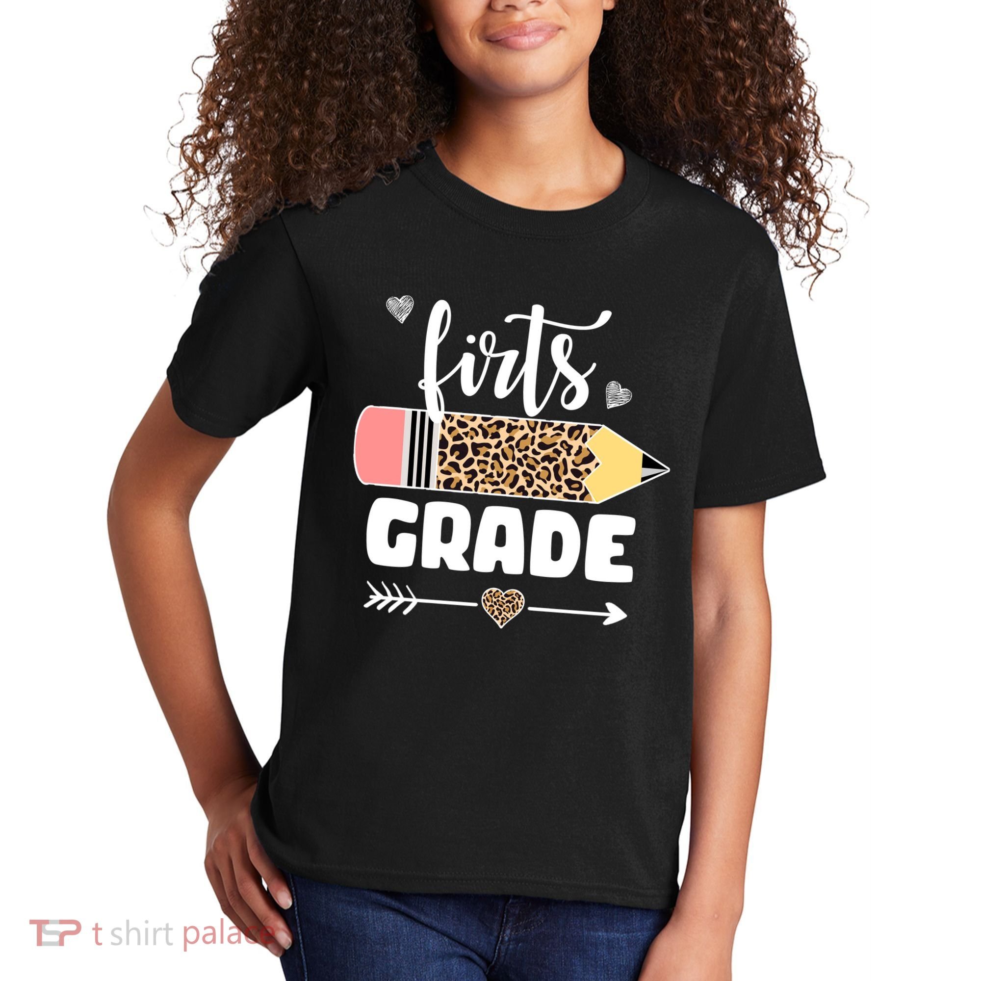 First Grade Leopard Pencil 1st Grader Students Teachers Kids T-Shirt