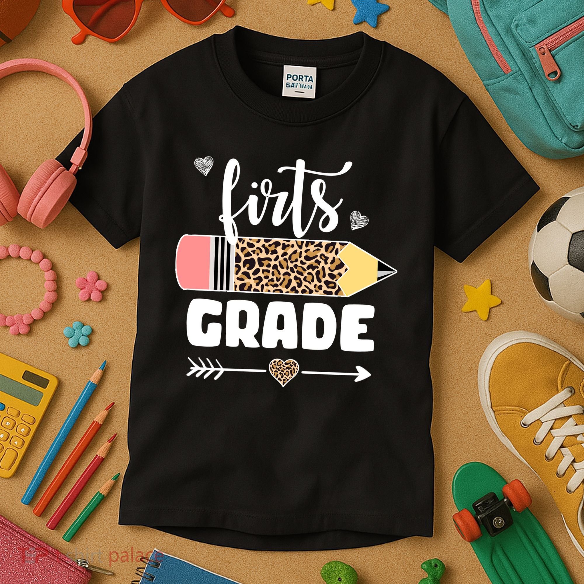 First Grade Leopard Pencil 1st Grader Students Teachers Kids T-Shirt