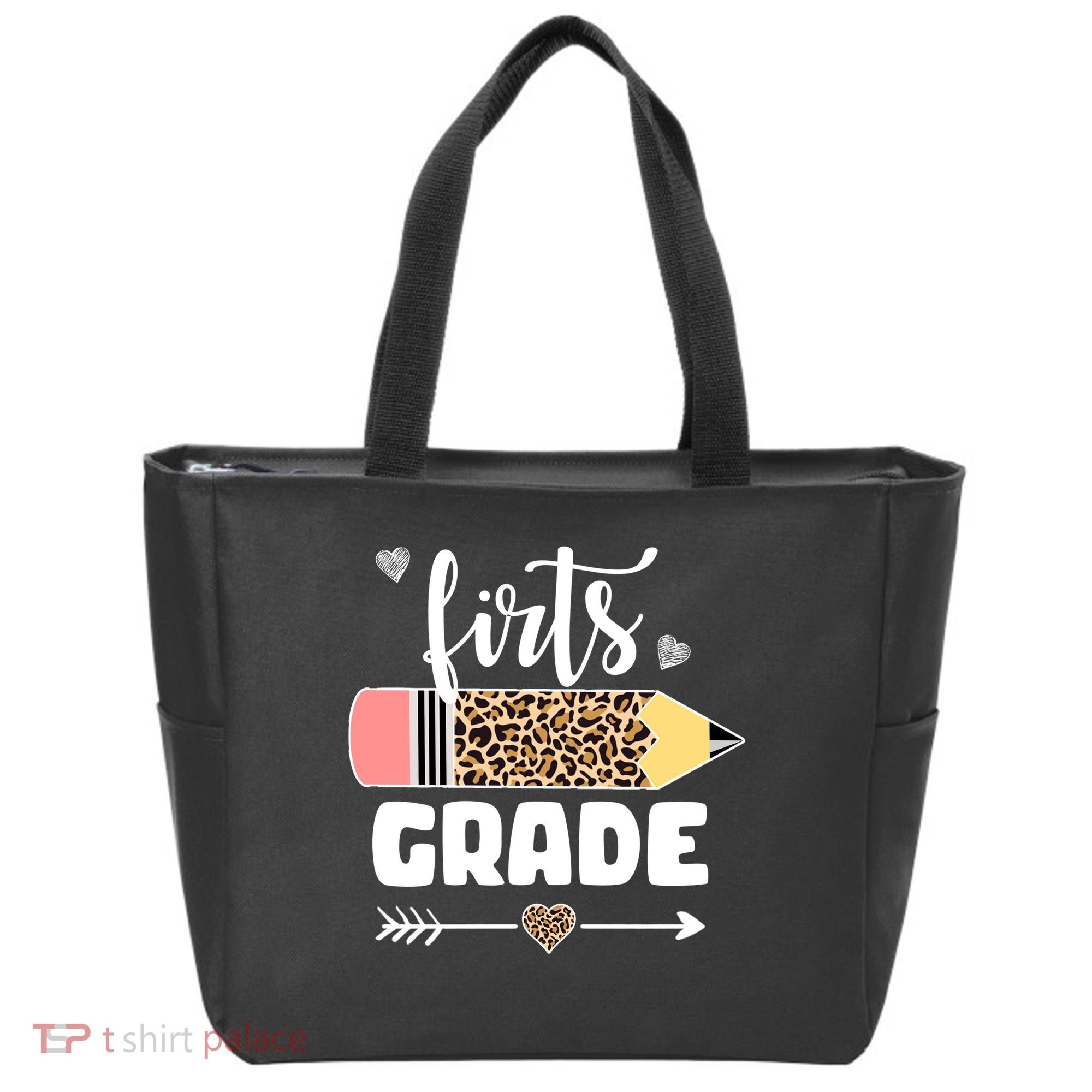 First Grade Leopard Pencil 1st Grader Students Teachers Tote Bag